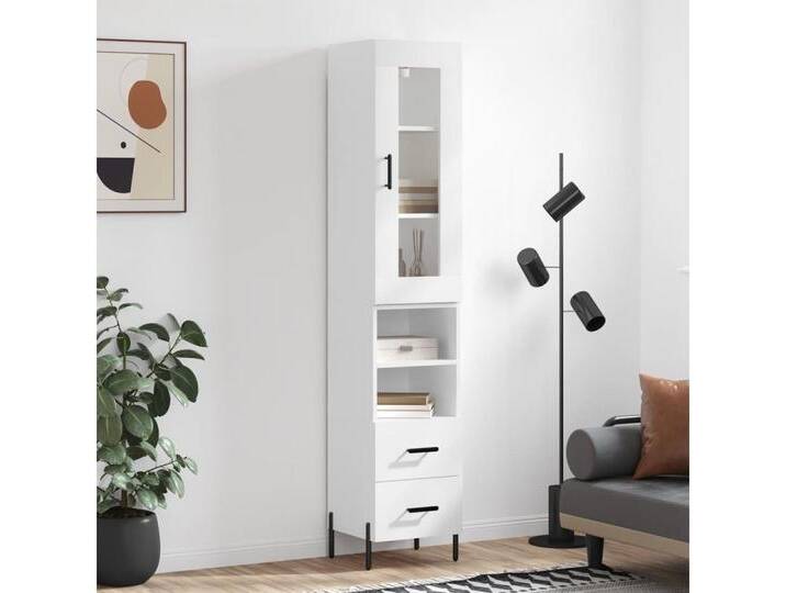 vidaXL Highboard Highboard Weiß 34,5x34x180 cm Spanplatte Glas Vitrine, weiß von vidaXL