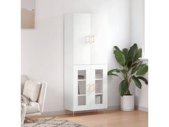 vidaXL Highboard Highboard Weiß 69,5x34x180 cm Spanplatte Glas Vitrine, weiß von vidaXL