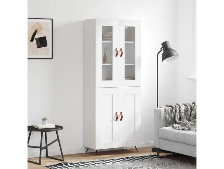 vidaXL Highboard Highboard Weiß 69,5x34x180 cm Spanplatte Glas Vitrine, weiß von vidaXL