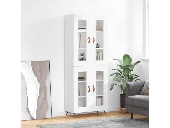 vidaXL Highboard Highboard Weiß 69,5x34x180 cm Spanplatte Glas Vitrine, weiß von vidaXL