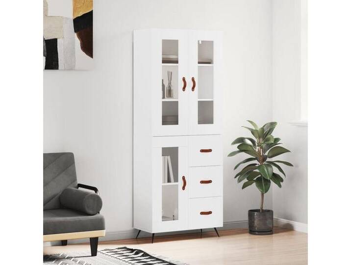 vidaXL Highboard Highboard Weiß 69,5x34x180 cm Spanplatte Glas Vitrine, weiß von vidaXL