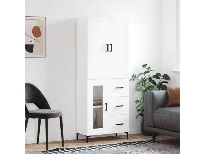 vidaXL Highboard Highboard Weiß 69,5x34x180 cm Spanplatte Glas Vitrine, weiß von vidaXL