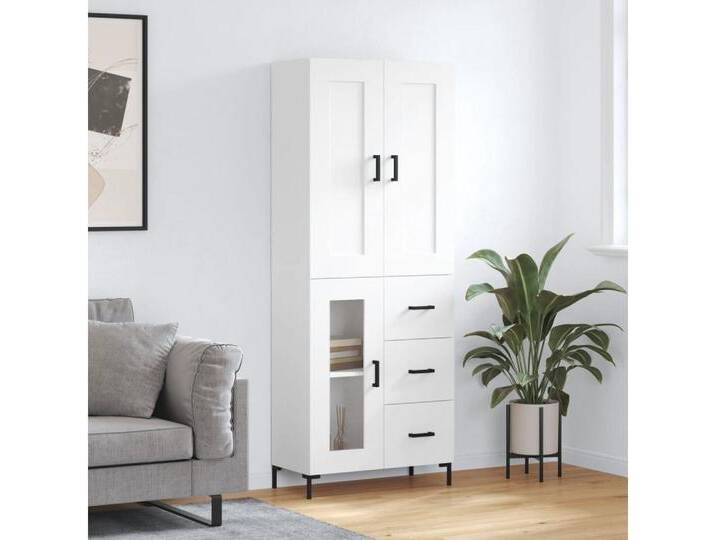 vidaXL Highboard Highboard Weiß 69,5x34x180 cm Spanplatte Glas Vitrine, weiß von vidaXL