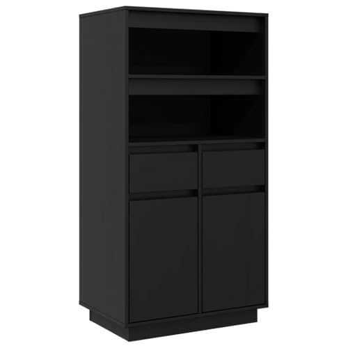 vidaXL Highboard Sideboard Kommode Schrank Anrichte Beistellschrank Mehrzweckschrank Hochschrank Standschrank Schwarz 60x40x116,5cm Massivholz Kiefer von vidaXL