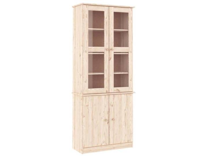 vidaXL Highboard Vitrinenschrank ALTA 77x35x186,5 cm Massivholz Kiefer Glas Vitrine, braun von vidaXL