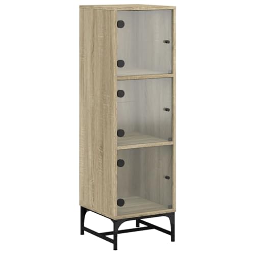 vidaXL Highboard mit Glastüren, Hochschrank mit 3 Fächern, Beistellschrank für Wohnzimmer, Kommode Sideboard, Modern, Sonoma-Eiche Holzwerkstoff von vidaXL