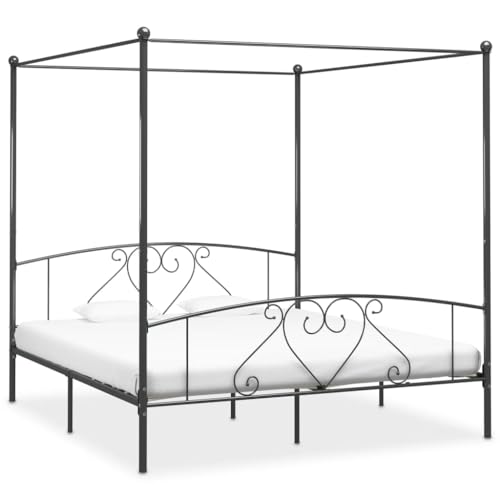 vidaXL Himmelbett Bett Bettgestell Doppelbett Metallbett Bettrahmen Lattenrost Schlafzimmerbett Schlafzimmermöbel Ehebett Grau 180x200cm von vidaXL