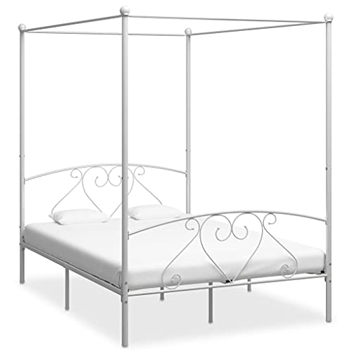 vidaXL Himmelbett Bett Bettgestell Doppelbett Metallbett Bettrahmen Lattenrost Schlafzimmerbett Schlafzimmermöbel Ehebett Weiß 140x200cm von vidaXL