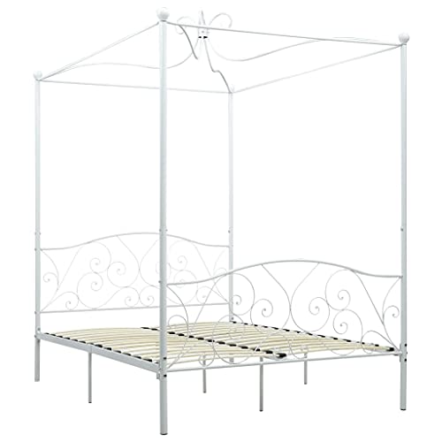vidaXL Himmelbett Bett Bettgestell Doppelbett Metallbett Bettrahmen Lattenrost Schlafzimmerbett Schlafzimmermöbel Ehebett Weiß 140x200cm vidaXL Himmelbett Bett Bettgestell Doppelbett Metallbett Bettrahmen Lattenrost Schlafzimmerbett Schlafzimmermöbel Ehebett Weiß 140x200cm von vidaXL