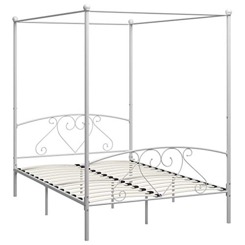 vidaXL Himmelbett Bett Bettgestell Doppelbett Metallbett Bettrahmen Lattenrost Schlafzimmerbett Schlafzimmermöbel Ehebett Weiß 160x200cm von vidaXL