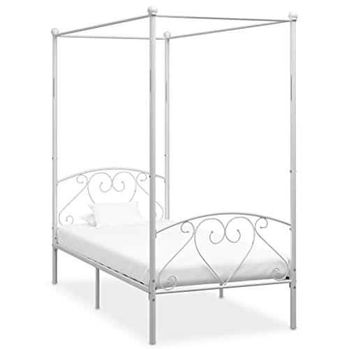 vidaXL Himmelbett Bett Bettgestell Einzelbett Metallbett Bettrahmen Lattenrost Schlafzimmerbett Schlafzimmermöbel Ehebett Weiß 100x200cm von vidaXL