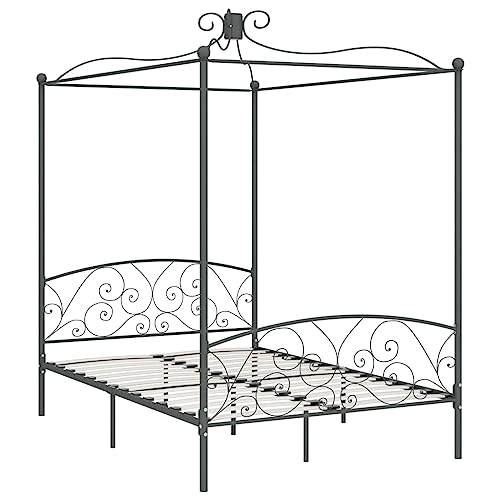 vidaXL Himmelbett Bettgestell Bett Doppelbett Metallbett Bettrahmen Lattenrost Schlafzimmerbett Schlafzimmermöbel Ehebett Grau Metall 140x200cm von vidaXL