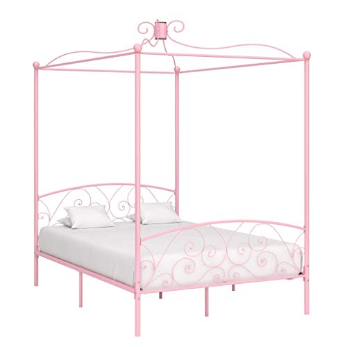 vidaXL Himmelbett Bettgestell Bett Doppelbett Metallbett Bettrahmen Lattenrost Schlafzimmerbett Schlafzimmermöbel Ehebett Rosa Metall 140x200cm von vidaXL