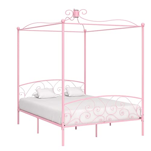 vidaXL Himmelbett Bettgestell Bett Doppelbett Metallbett Bettrahmen Lattenrost Schlafzimmerbett Schlafzimmermöbel Ehebett Rosa Metall 160x200cm von vidaXL