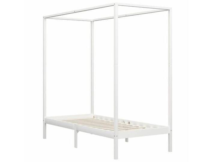 vidaXL Himmelbett Himmelbett-Gestell Weiß Massivholz Kiefer 90 x 200 cm Bett Bettrahmen, weiß von vidaXL