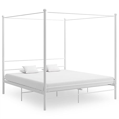 vidaXL Himmelbett Metallbett Bett Doppelbett Bettrahmen Bettgestell Lattenrost Schlafzimmermöbel Schlafzimmerbett Weiß Metall 180x200cm von vidaXL