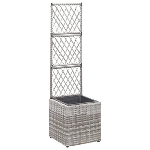 vidaXL Hochbeet mit Rankgitter 1 Topf Pflanzkübel Pflanzkasten Blumenkübel Gartenspalier Spalier Rankhilfe Rankkasten 30x30x107cm Poly Rattan Grau von vidaXL