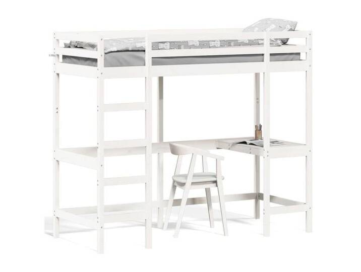 vidaXL Hochbett Etagenbett mit Schreibtisch Weiß 80x200 cm Massivholz Kiefer von vidaXL