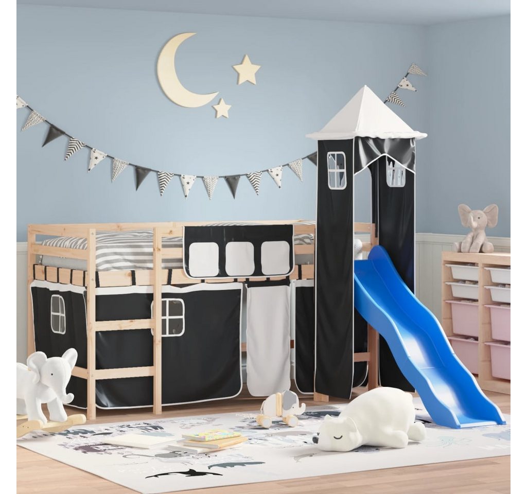 vidaXL Hochbett Kinderhochbett mit Turm Weiß & Schwarz 90x200 cm Kiefernholz von vidaXL