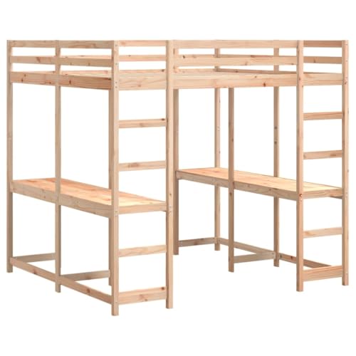 vidaXL Hochbett mit Schreibtisch & Leiter 200x200 cm Massivholz Kiefer von vidaXL