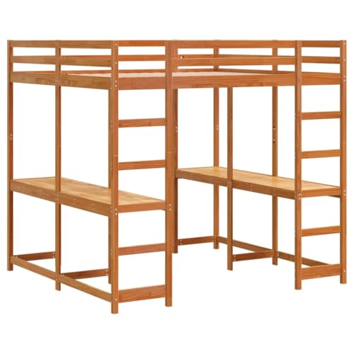 vidaXL Hochbett mit Schreibtisch & Leiter Braun 200x200 cm Kiefernholz von vidaXL