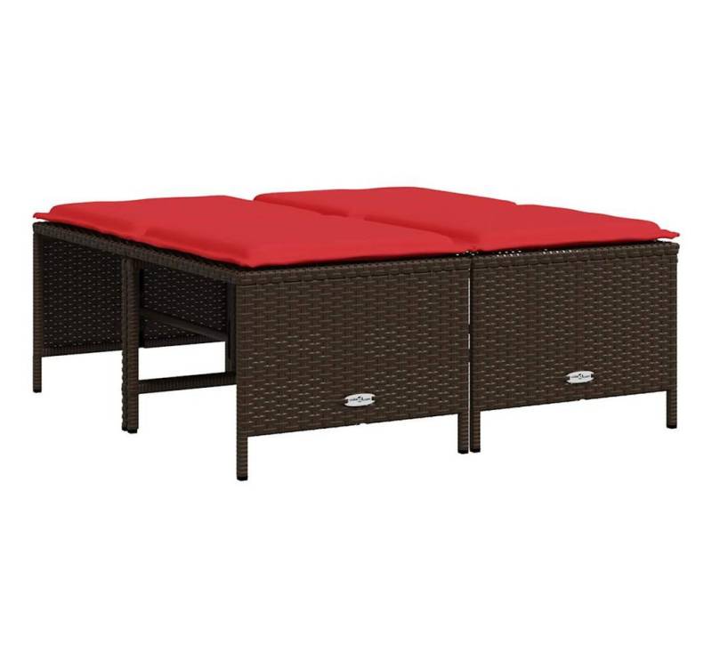 vidaXL Hocker Gartenhocker mit Kissen 4 Stk. Braun Poly Rattan (1 St) von vidaXL