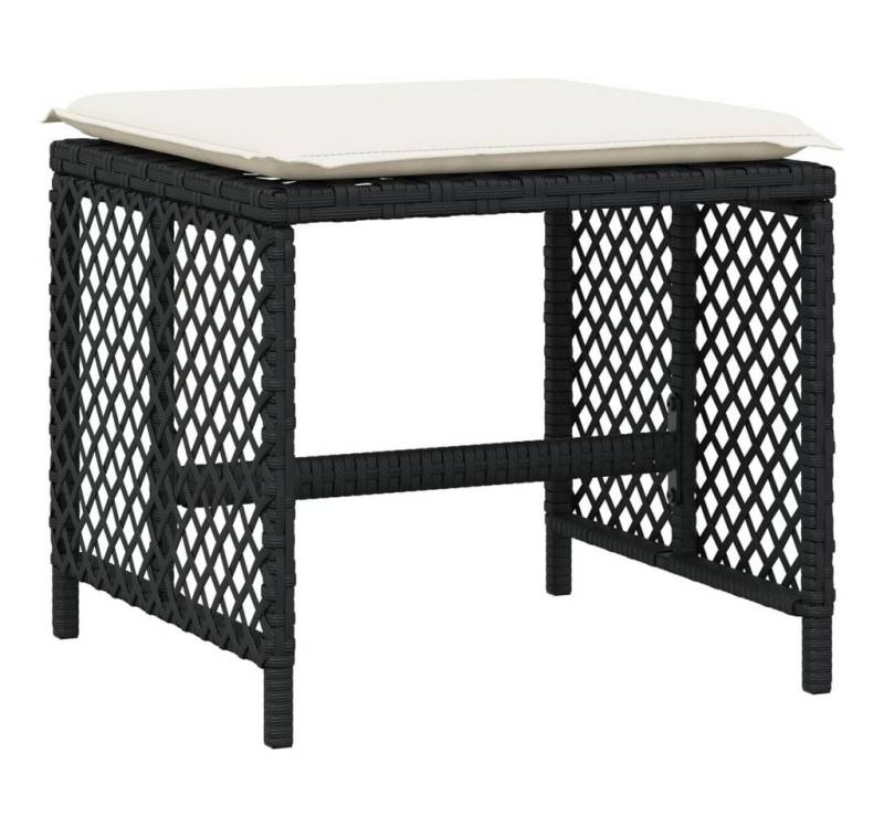 vidaXL Hocker Gartenhocker mit Kissen 4 Stk. Schwarz 41x41x36 cm Poly Rattan (4 St) von vidaXL