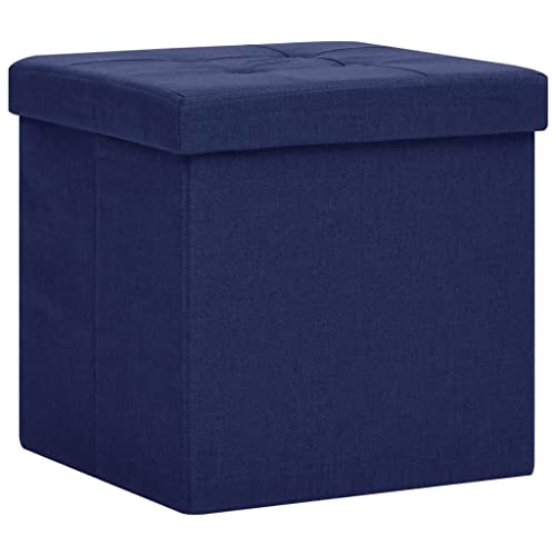 vidaXL Hocker mit Stauraum Zusammenklappbar Faltbar Sitzhocker Aufbewahrungsbox Sitztruhe Fußhocker Polsterhocker Truhe Blau Leinenoptik von vidaXL