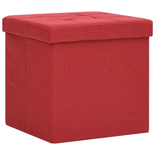 vidaXL Hocker mit Stauraum Zusammenklappbar Faltbar Sitzhocker Aufbewahrungsbox Sitztruhe Fußhocker Polsterhocker Truhe Weinrot Leinenoptik von vidaXL