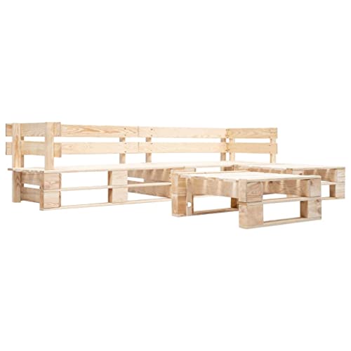 vidaXL Holz Garten Palettensofa 4-TLG. Sofagarnitur Sitzgarnitur Ecksofa Lounge Gartenset Gartensofa Gartenmöbel Palettenmöbel In/Outdoor Natur von vidaXL