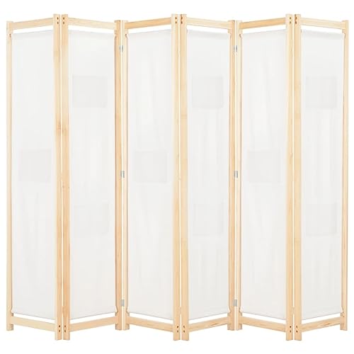 vidaXL Holz Raumteiler 6-TLG. Paravent Trennwand Umkleide Sichtschutz Spanische Wand Raumtrenner Stellwand Creme 240x170x4 cm Stoff Klappbar Platzsparend von vidaXL