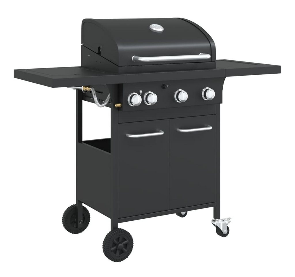 vidaXL Holzkohlegrill Gasgrill mit 4 Flammen Schwarz Pulverbeschichteter Stahl von vidaXL