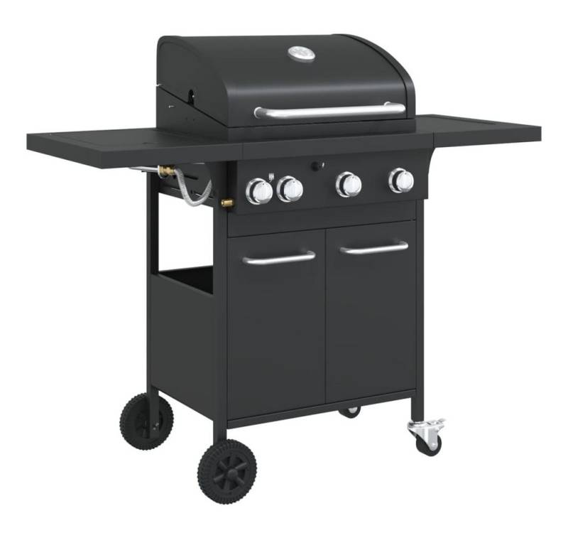 vidaXL Holzkohlegrill Gasgrill mit 4 Flammen Schwarz Pulverbeschichteter Stahl von vidaXL