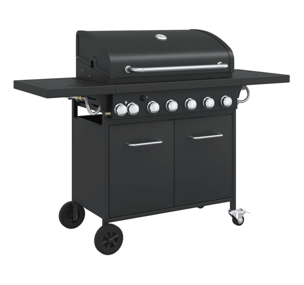 vidaXL Holzkohlegrill Gasgrill mit 7 Flammen Schwarz Pulverbeschichteter Stahl von vidaXL