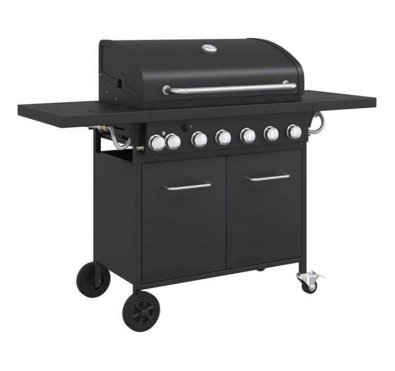 vidaXL Holzkohlegrill Gasgrill mit 7 Flammen Schwarz Pulverbeschichteter Stahl von vidaXL
