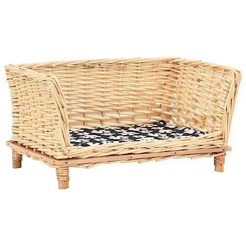 vidaXL Hundekorb mit Kissen Hundebett Haustierkorb Hundeschlafplatz Weidenkorb Hunde Schlafplatz Hundekörbchen 50x33x30 cm Natur Weide von vidaXL