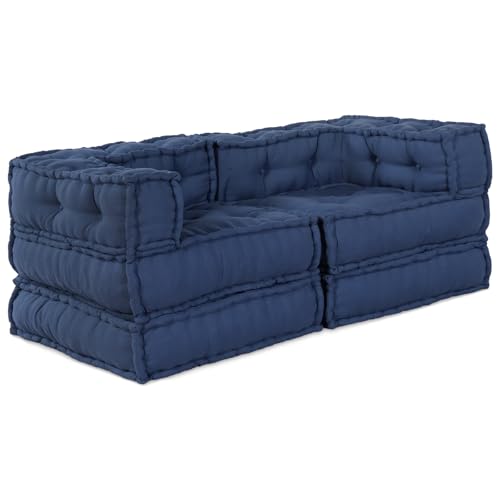 vidaXL Indigo Modulare Pouffes Set von 2 Quadratische Baumwollkissen mit weicher Füllung für Wohnzimmer Schlafzimmer Stylische Heimdekoration Sitzmöglichkeiten Stühle Dekorative Komfort von vidaXL