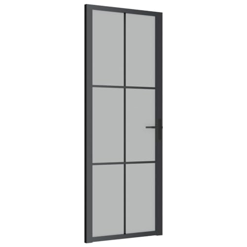 vidaXL Innentür Modernes Design Glastür Komplettset Zimmertür Tür Drehtür Wohnungstür mit Montagezubehör 76x201,5cm Schwarz Mattglas Aluminium von vidaXL