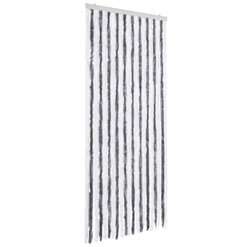 vidaXL Insektenschutz Vorhang Flauschvorhang Plüschvorhang Türvorhang Fadenvorhang Fliegenschutz Wohnwagen Camping Grau Weiß 90x200cm Chenille von vidaXL