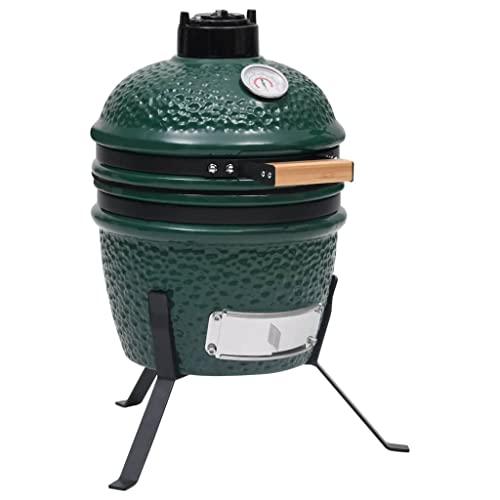 vidaXL Kamado Grill Smoker 2-in-1 Holzkohlegrill Kugelgrill Standgrill Gartengrill Keramikgrill Räucherofen Barbecue BBQ Keramik 56cm Grün von vidaXL