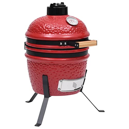 vidaXL Kamado Grill Smoker 2-in-1 Holzkohlegrill Kugelgrill Standgrill Gartengrill Keramikgrill Räucherofen Barbecue BBQ Keramik 56cm Rot von vidaXL