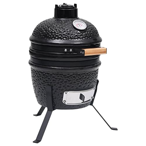 vidaXL Kamado Grill Smoker 2-in-1 Holzkohlegrill Kugelgrill Standgrill Gartengrill Keramikgrill Räucherofen Barbecue BBQ Keramik 56cm Schwarz von vidaXL