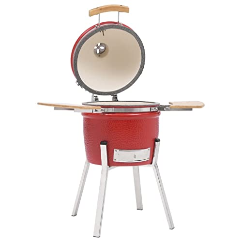 vidaXL Kamado Grill Smoker Holzkohlegrill Kugelgrill Standgrill Gartengrill Keramikgrill Räucherofen Barbecue BBQ Keramik 81cm Rot von vidaXL