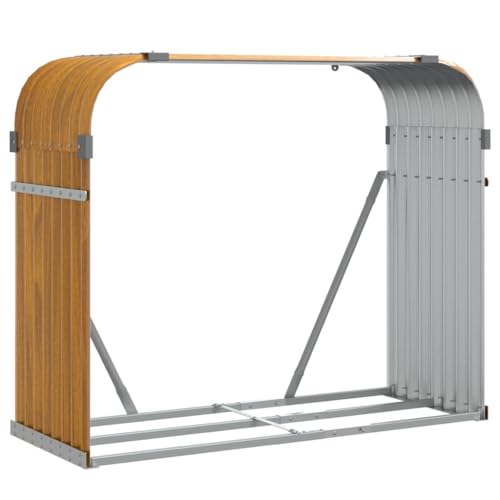 vidaXL Kaminholzunterstand, Kaminholzregal mit viel Stauraum, Feuerfest Brennholzregal mit Haken, Garten Holzlager Unterstand, Holzoptik 120x45x100cm Verzinkter Stahl vidaXL Kaminholzunterstand, Kaminholzregal mit viel Stauraum, Feuerfest Brennholzregal mit Haken, Garten Holzlager Unterstand, Holzoptik 120x45x100cm Verzinkter Stahl von vidaXL