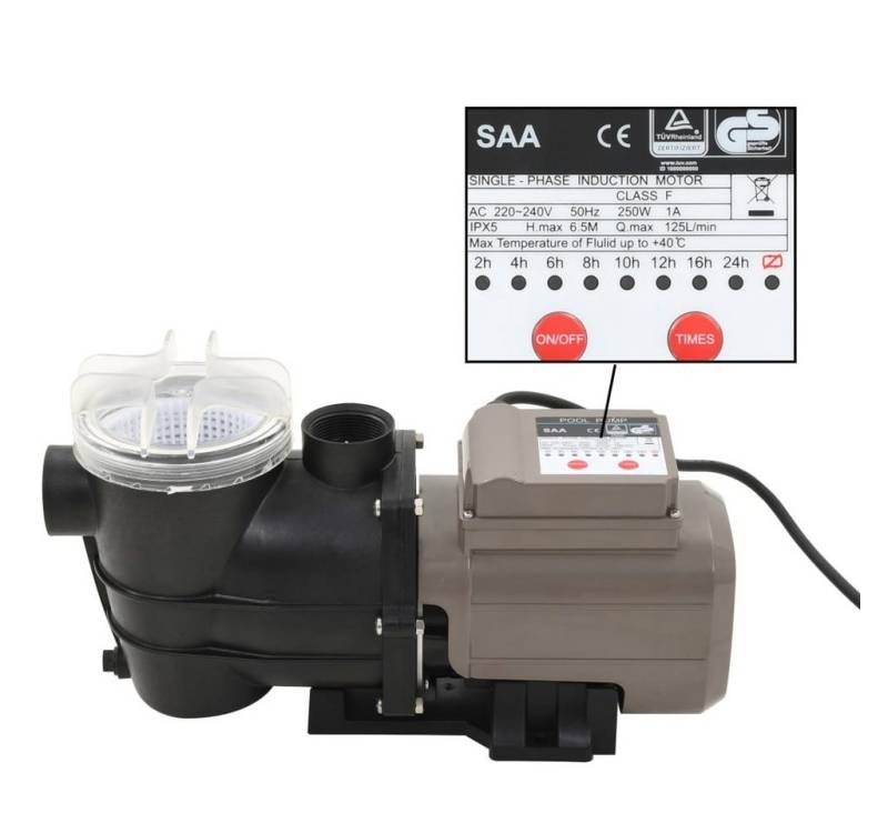 vidaXL Kartuschen-Filterpumpe Poolpumpe mit Timer Schwarz 0,25 PS 8000 L h von vidaXL
