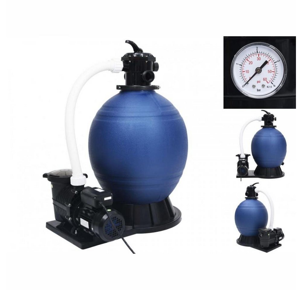 vidaXL Kartuschen-Filterpumpe Sandfilter mit 7-Wege-Ventil und 1000 W Pumpe Blau Schwarz von vidaXL