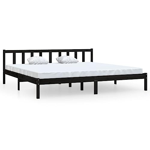 vidaXL Kiefer Massivholzbett Bettgestell Bett Holzbett Doppelbett Futonbett Bettrahmen Schlafzimmerbett Schlafzimmermöbel Schwarz 200x200cm von vidaXL