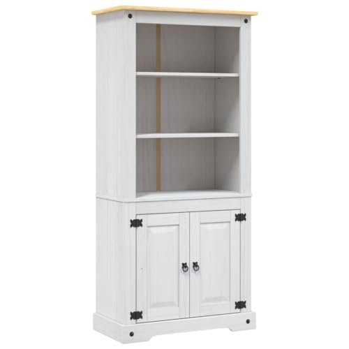 vidaXL Kiefer Schrank Mexiko-Stil Corona Bücherregal Bücherschrank Vitrine Standvitrine Highboard Kommode Anrichte 80x40x170cm Weiß von vidaXL