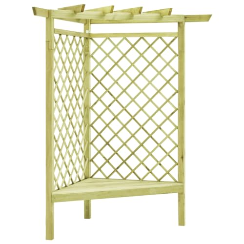 vidaXL Kiefernholz Imprägniert Eckpergola mit Bank Gartenbank Sitzbank Gartenpergola Holzpergola Rankgitter Rankhilfe Pergola 130x130x197cm von vidaXL