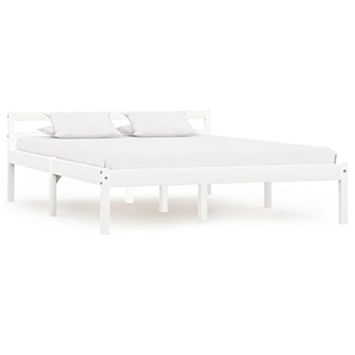 vidaXL Kiefernholz Massiv Bettgestell Holzbett Doppelbett Futonbett Massivholz Bett Bettrahmen Lattenrost Schlafzimmerbett 120x200cm Weiß von vidaXL